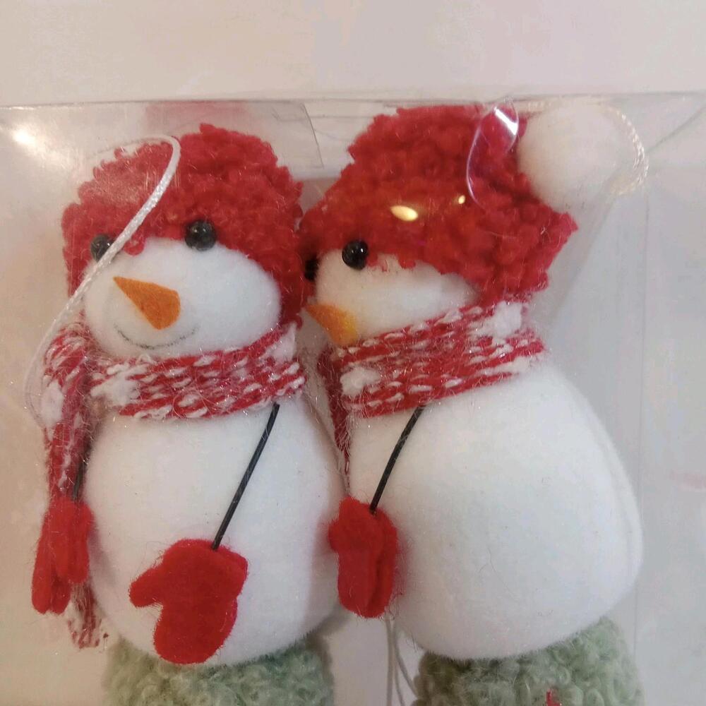 Holiday Time Snowman Hanging Ornaments Red White Hats Scarves Mittens Pack Of 4 - Picture 2 of 4